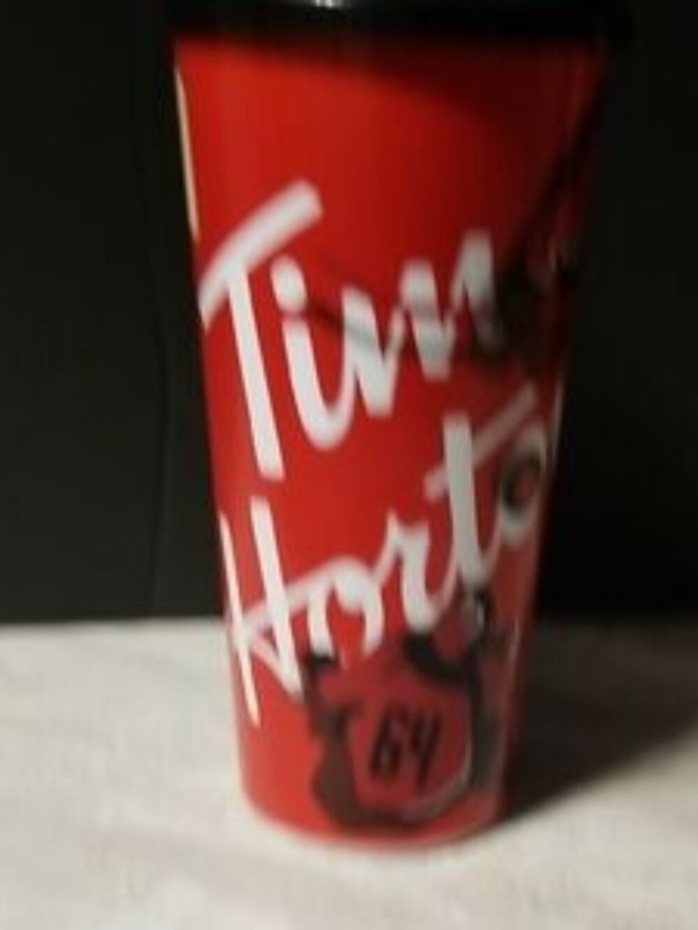 Tim Hortons Red Plastic Hockey Travel Mug